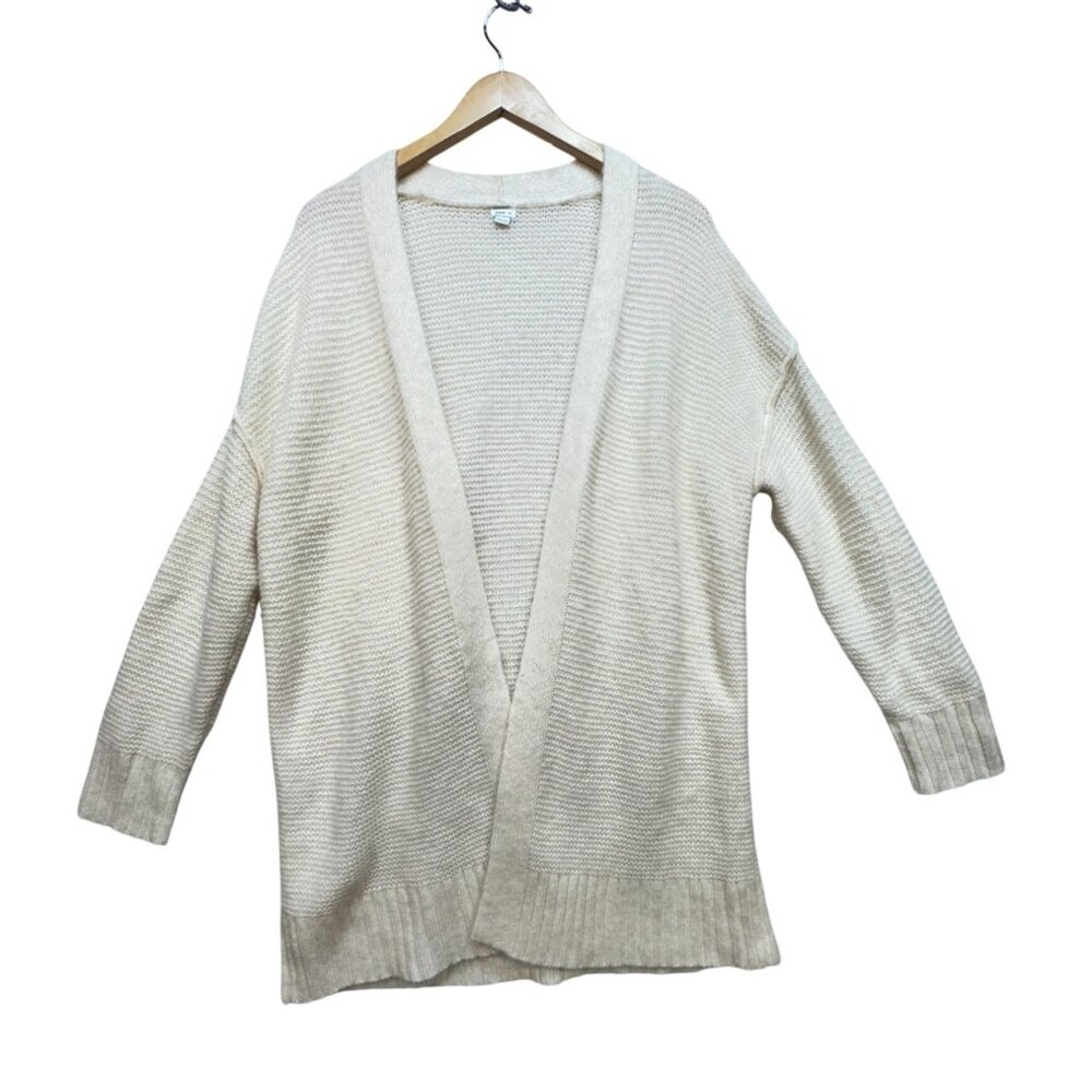 Aerie Womens Open-Front Knit Cardigan Sweater Size S Ivory Long Sleeves Casual